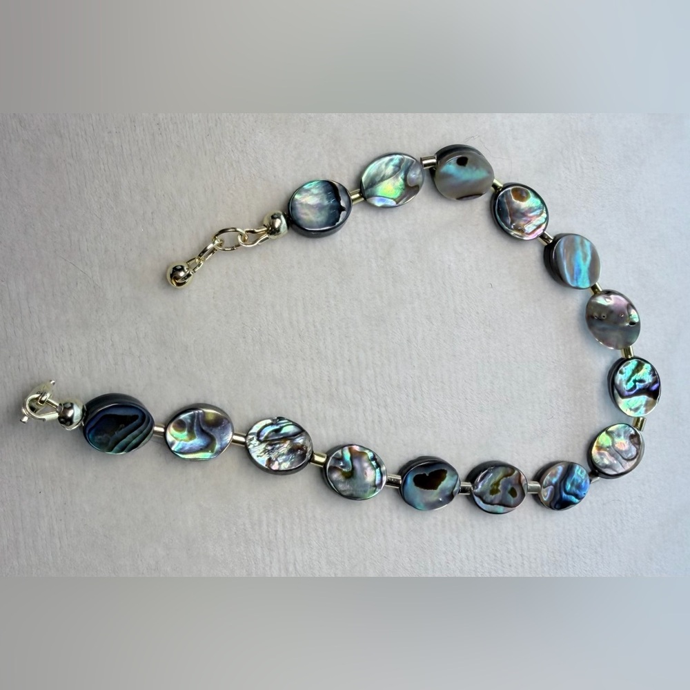 GIFT.Abalone oval shell s Bracelet-colorful, iridescent,gold spacers.7.5”-7.75”